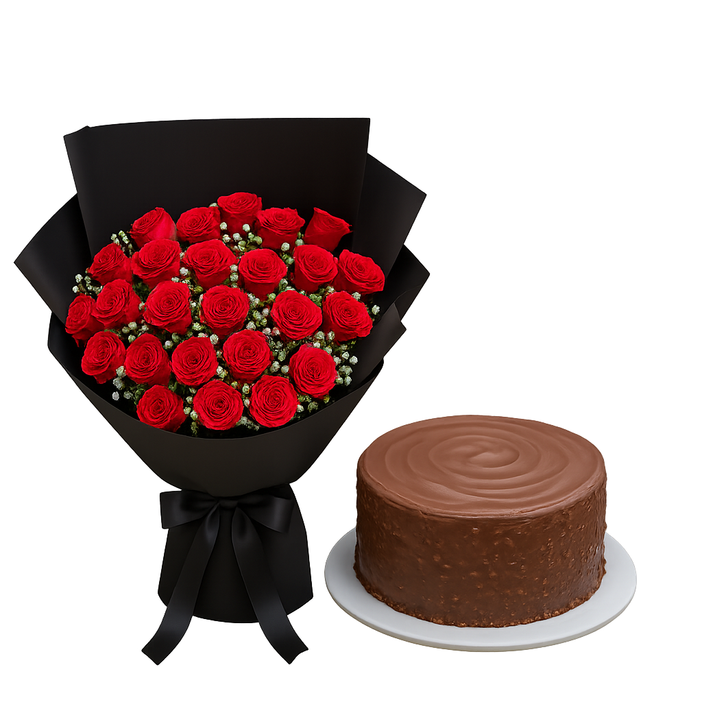 Classic Love Combo - Red Roses with Chocolate Fudge Cake